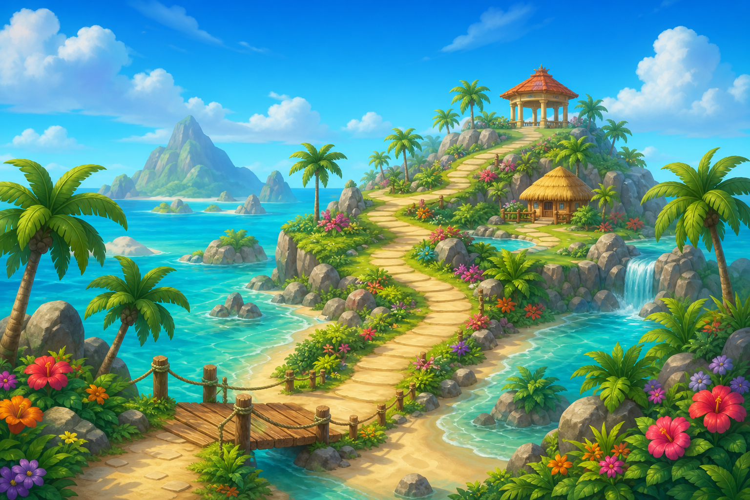 Tiki Blast oasis map with level progression path